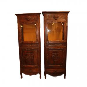 Pair of Provençal Style Display Cabinets with Rich Carving Motifs 1800s
